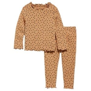 Old Navy Toddler Plush-Knit Lettuce-Edge Top and Pants/Leggings Set In Brown Dot